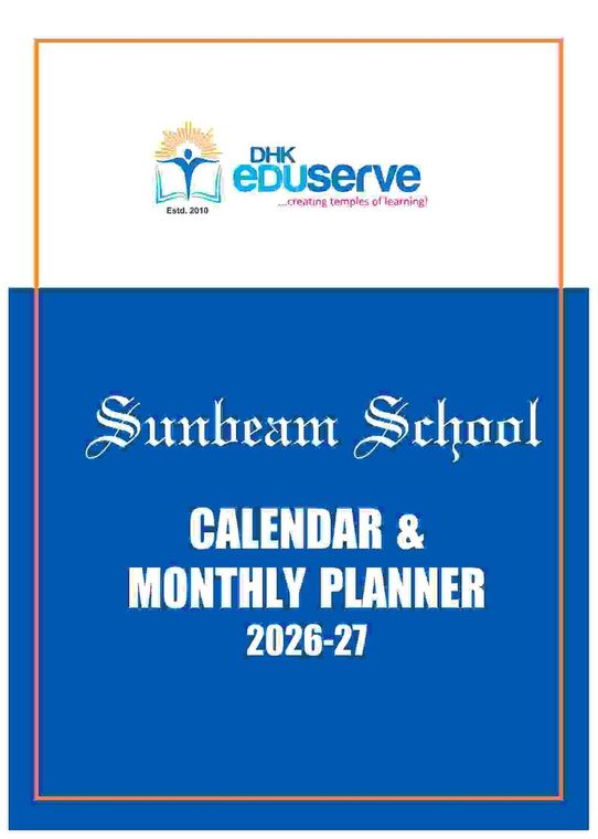 The cover of the Sunbeam School Calendar & Monthly Planner 2026-27, published by Sunbeam School Ballia on its Calendar page