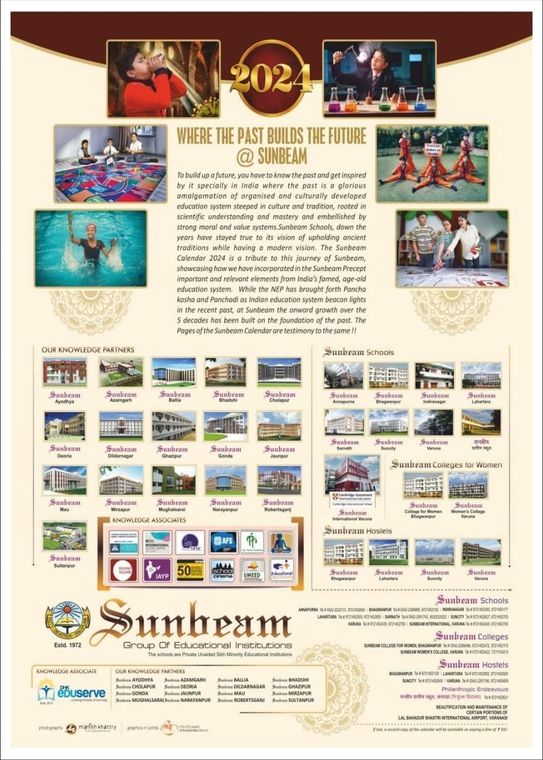 The first sheet of the Sunbeam Calendar 2024, headed “Where the past builds the future @ Sunbeam”