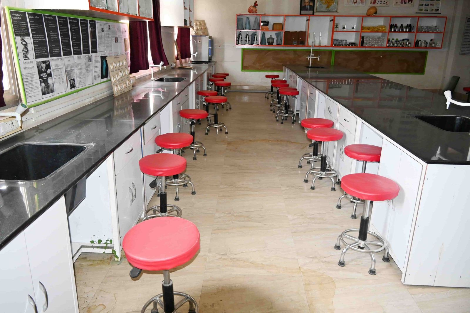 A subject laboratory at Sunbeam School Ballia, benches and apparatus laid out along the room.