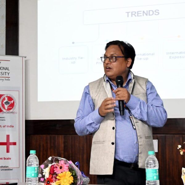 Prof. Pradeep Mishra of Lovely Professional University speaking at the Critical Thinking workshop for teachers at Sunbeam School Ballia