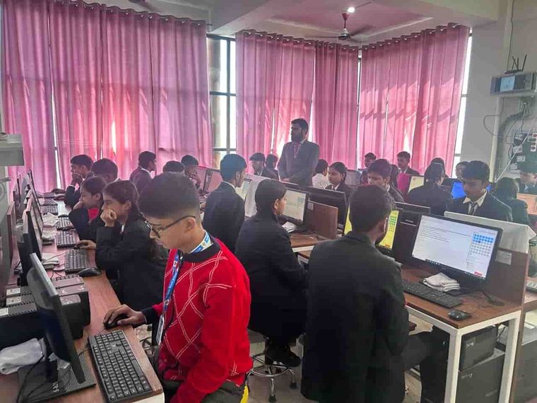 Senior students at work in the computer laboratory at Sunbeam School Ballia