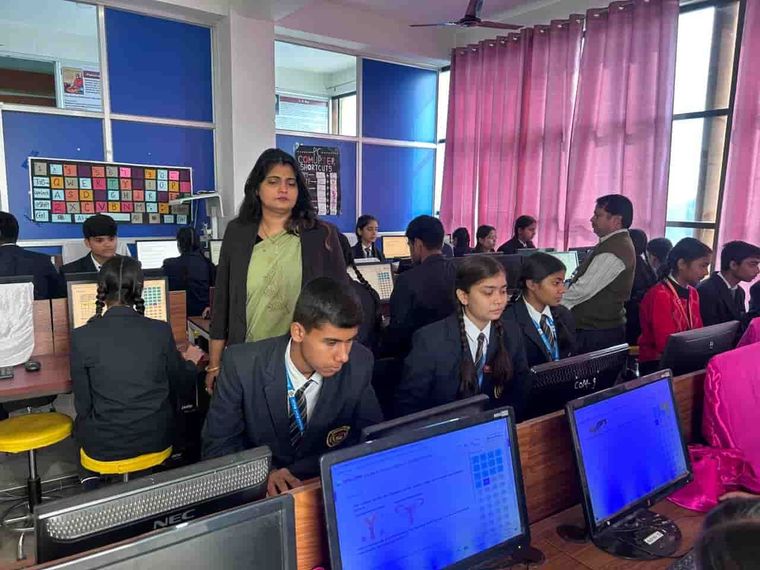 Senior students at work in the computer laboratory at Sunbeam School Ballia
