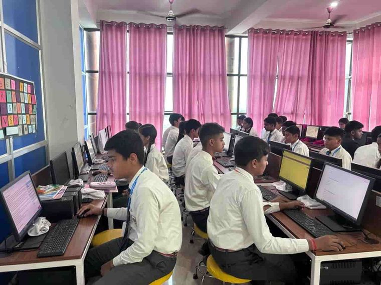 Senior students at work in the computer laboratory at Sunbeam School Ballia