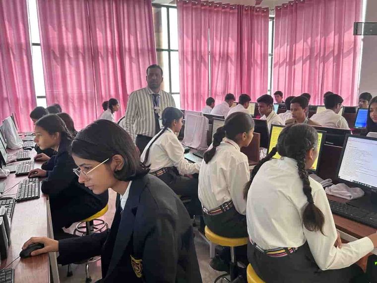 Senior students at work in the computer laboratory at Sunbeam School Ballia