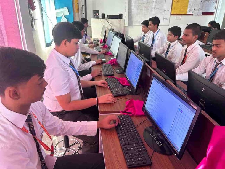 Senior students at work in the computer laboratory at Sunbeam School Ballia
