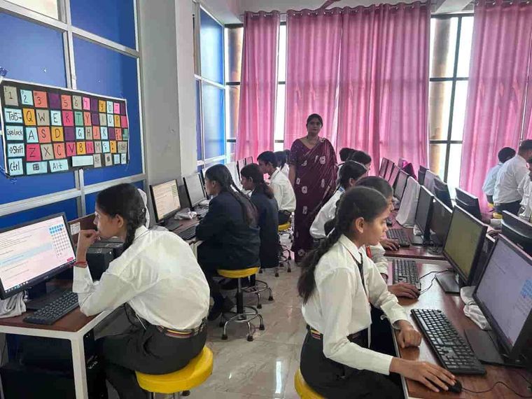 Senior students at work in the computer laboratory at Sunbeam School Ballia