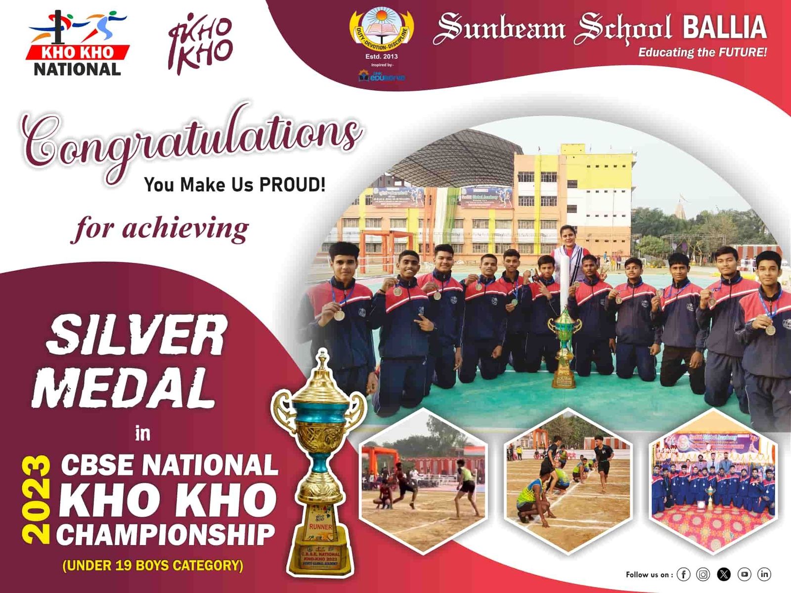 2nd runner-up in CBSE Cluster Kho-Kho Championship at Sunbeam School Ballia