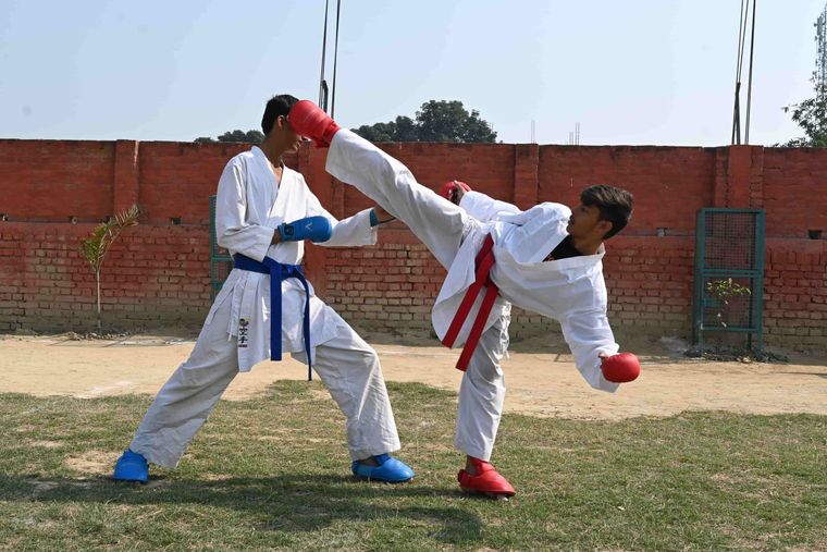 Karate on the school ground at Sunbeam School Ballia — photograph 2 of 3
