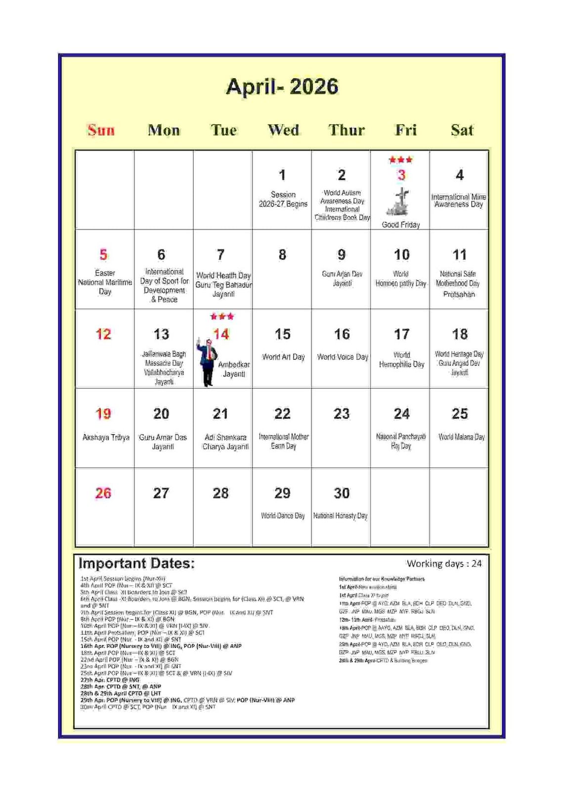 A second month page of the same planner, the month in which the session begins