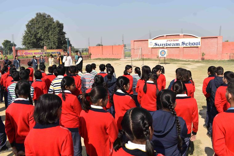 Students of Sunbeam School Ballia on the archery line, at full draw