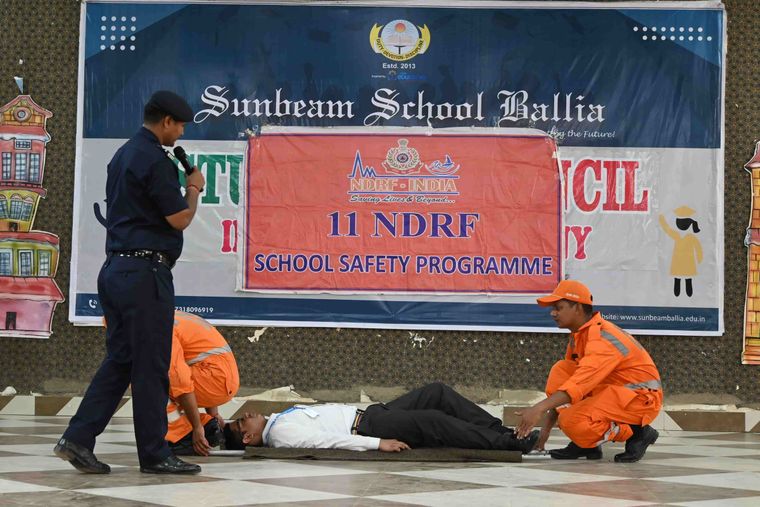 NDRF disaster-response session at Sunbeam School Ballia — photograph 8 of 21