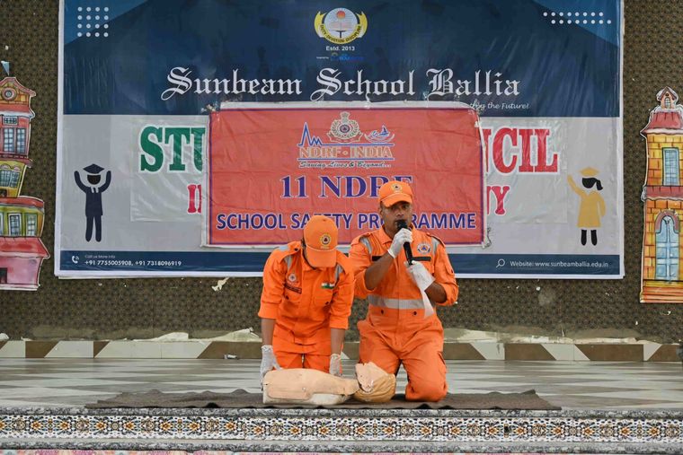 NDRF disaster-response session at Sunbeam School Ballia — photograph 12 of 21