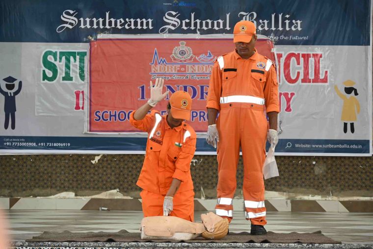 NDRF disaster-response session at Sunbeam School Ballia — photograph 13 of 21
