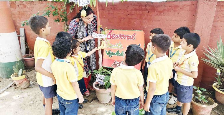 Seasonal fruits and vegetables — a KG activity at Sunbeam School Ballia — photograph 4 of 7