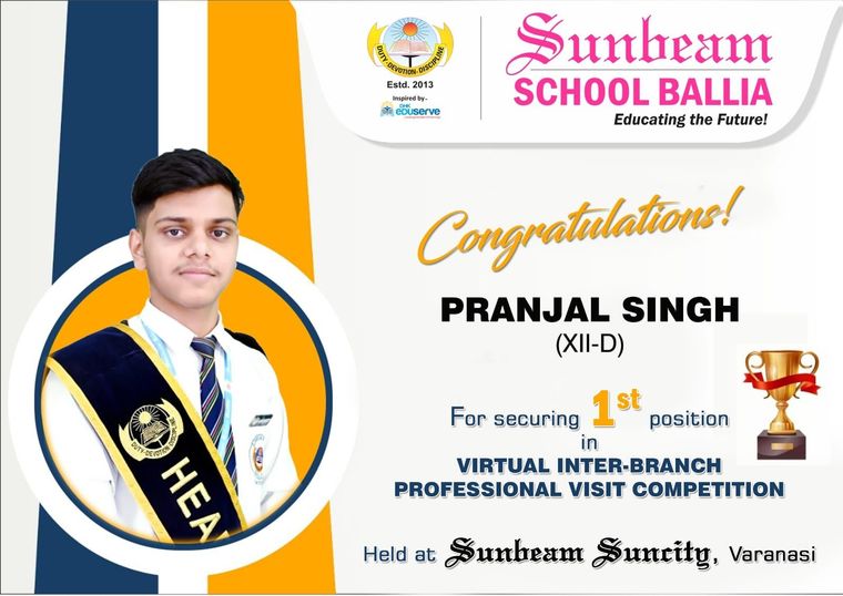 We are thrilled to share that Mas. Pranjal Singh has secured the First Prize in the Cohort Virtual… at Sunbeam School Ballia — photograph 2 of 6