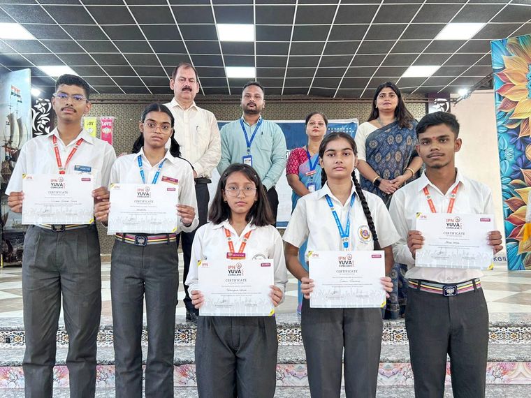 Today our winners of IPN YUVA CONCLAVE 2025 , GWALIOR EDITION were felicitated in morning assembly… at Sunbeam School Ballia — photograph 4 of 5
