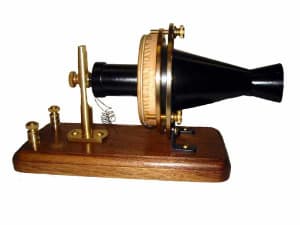Certainly would be difficult to hold in your hand but here's the first telephone.