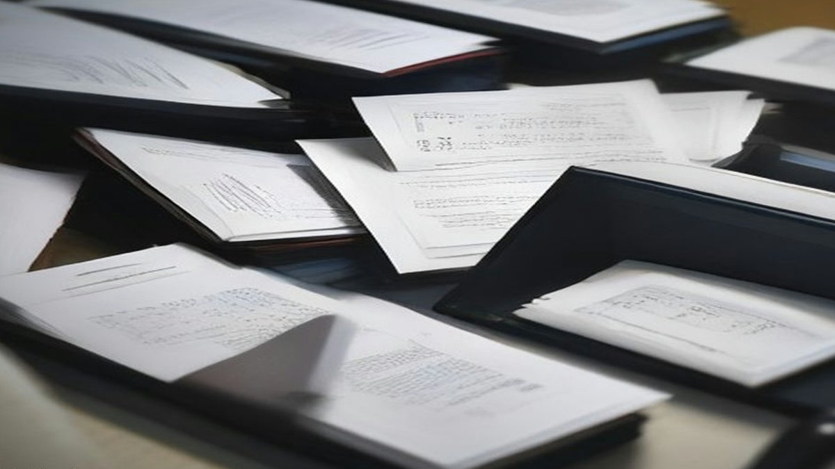 Legal office reviewing documents.