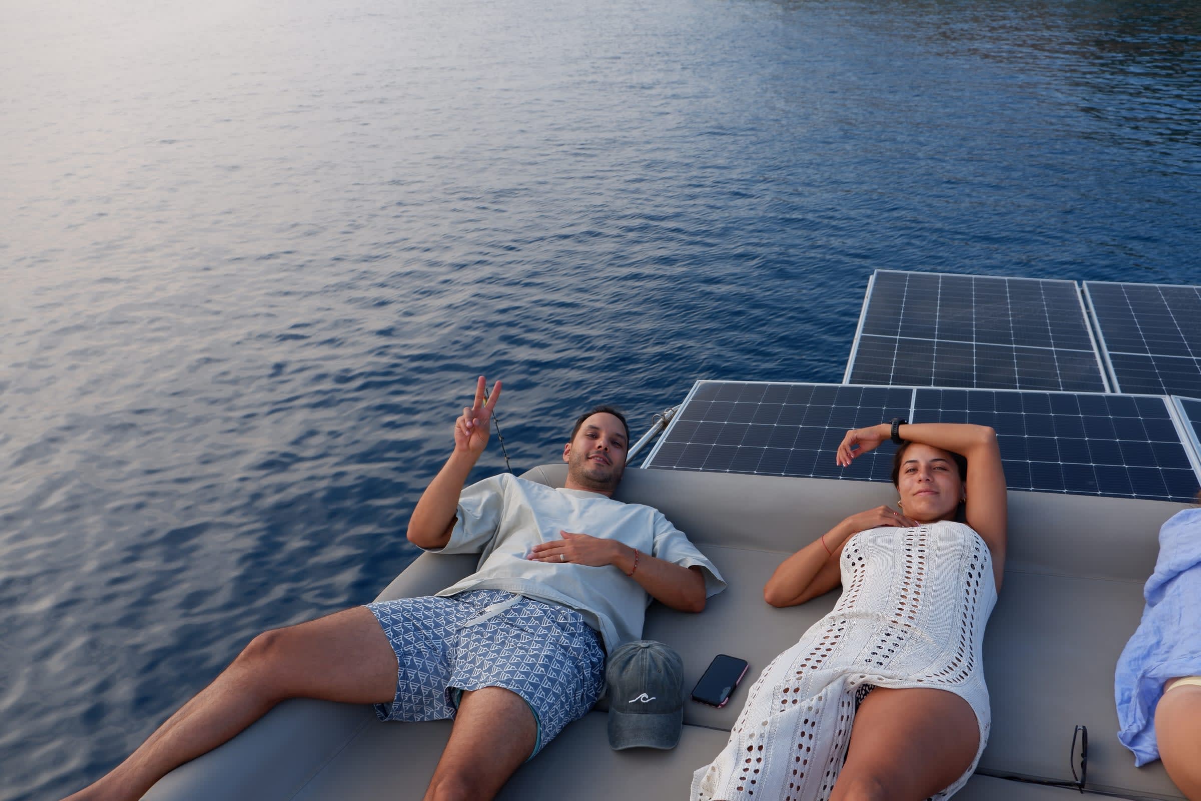 A slow moment on board: lunch, shade and a swim off the stern