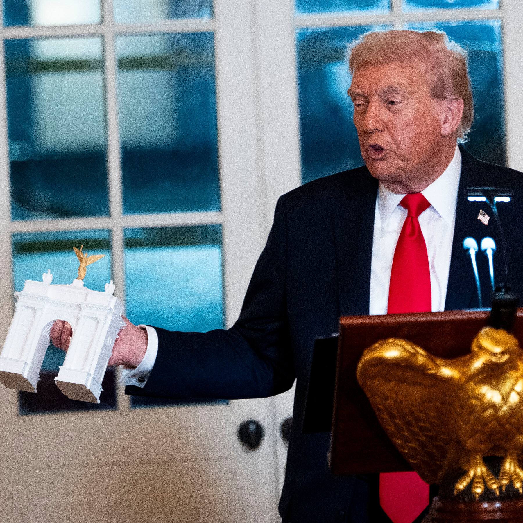 Trump Says His D.C. Arch Would Be a Military Complex Housing Drones and Snipers