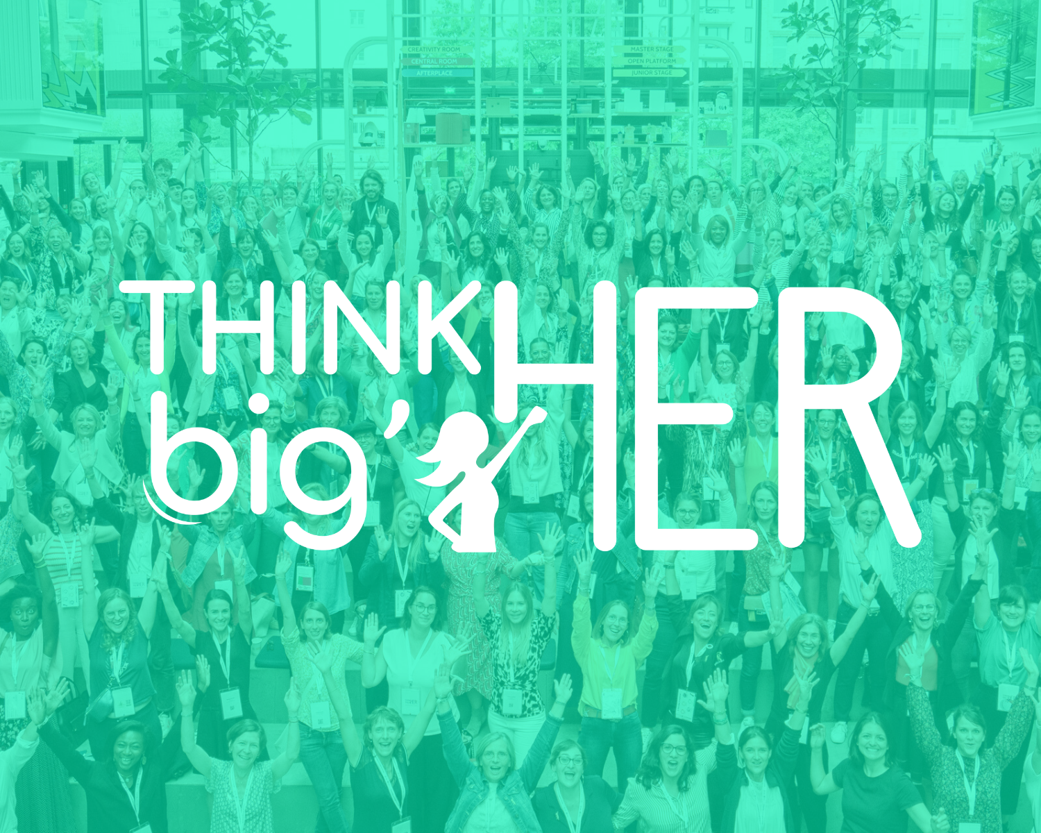 Logo Think big'Her sur un fond de dirigeantes participantes à Think big'Her 2023