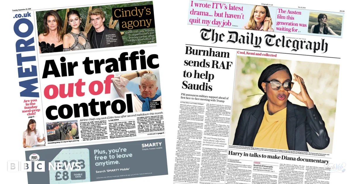 The Papers: 'Air traffic out of control' and 'RAF to help Sa