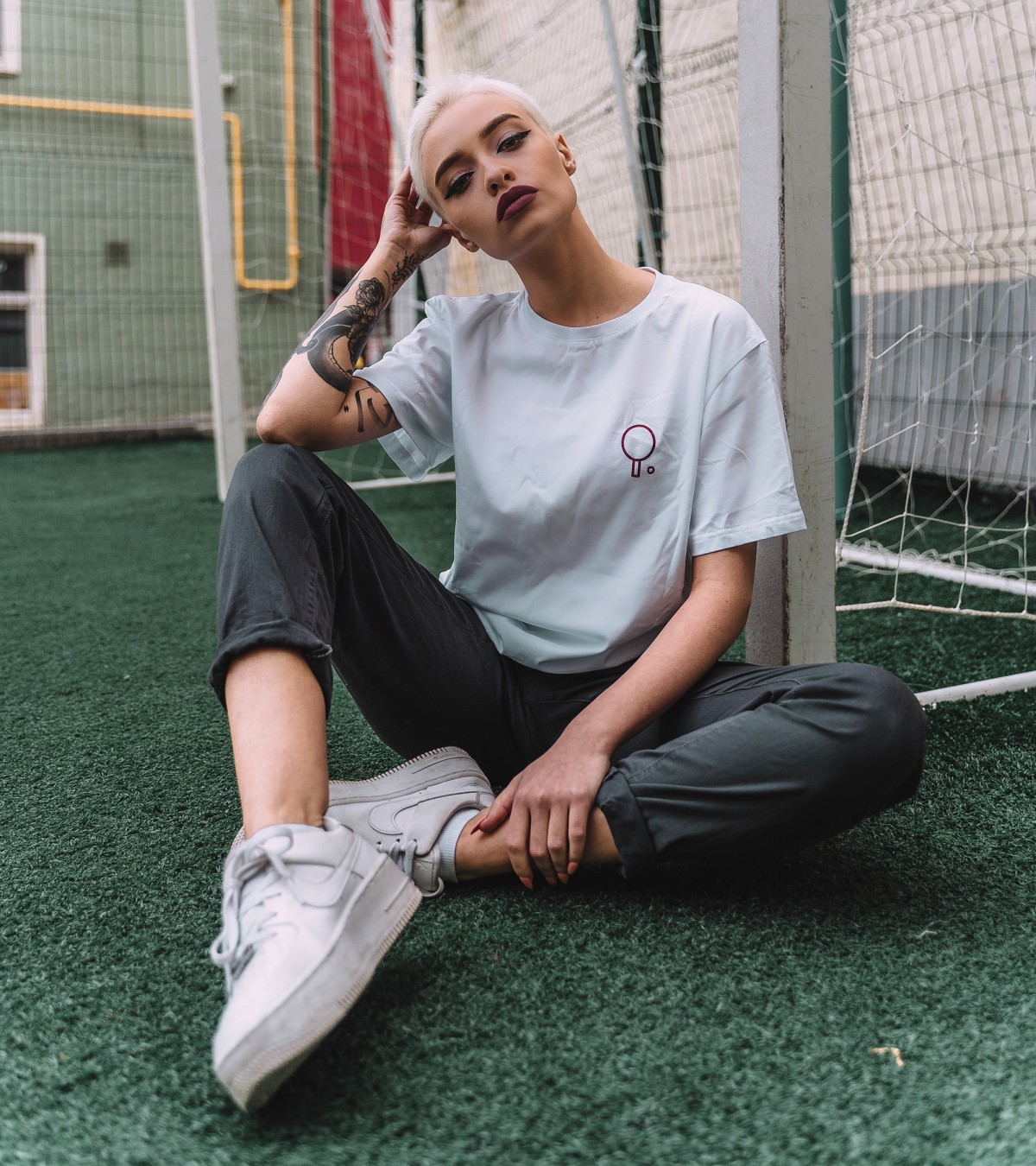 Woman on a football field