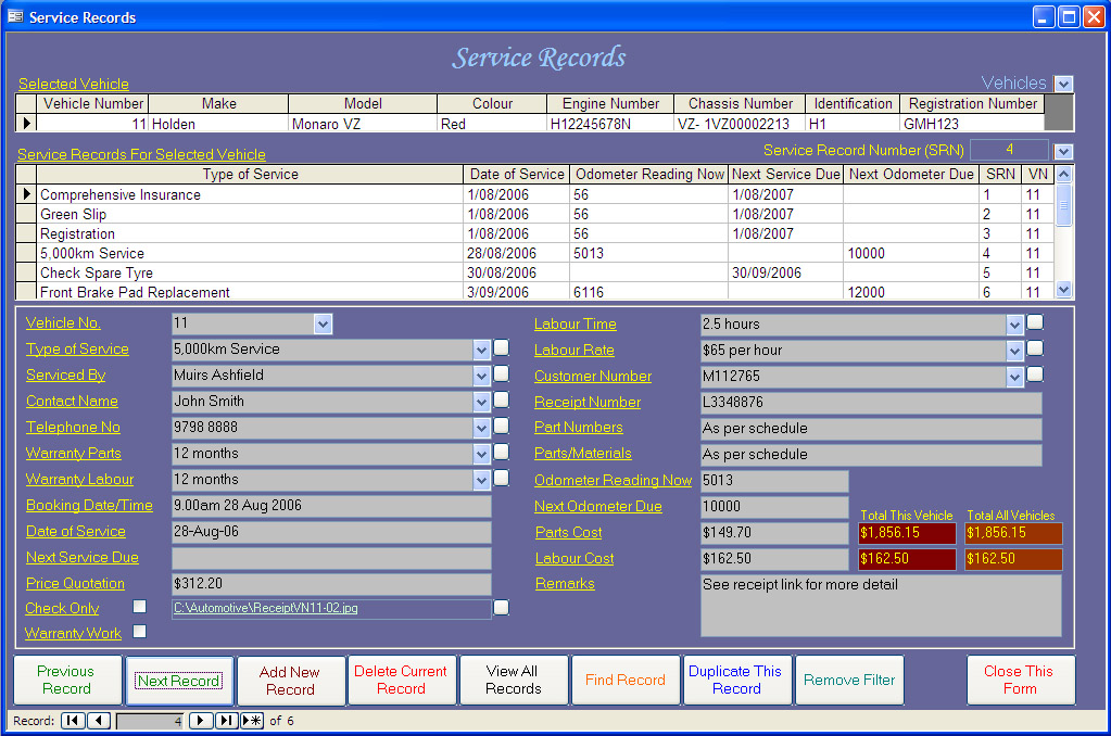 A record of service. A record of service