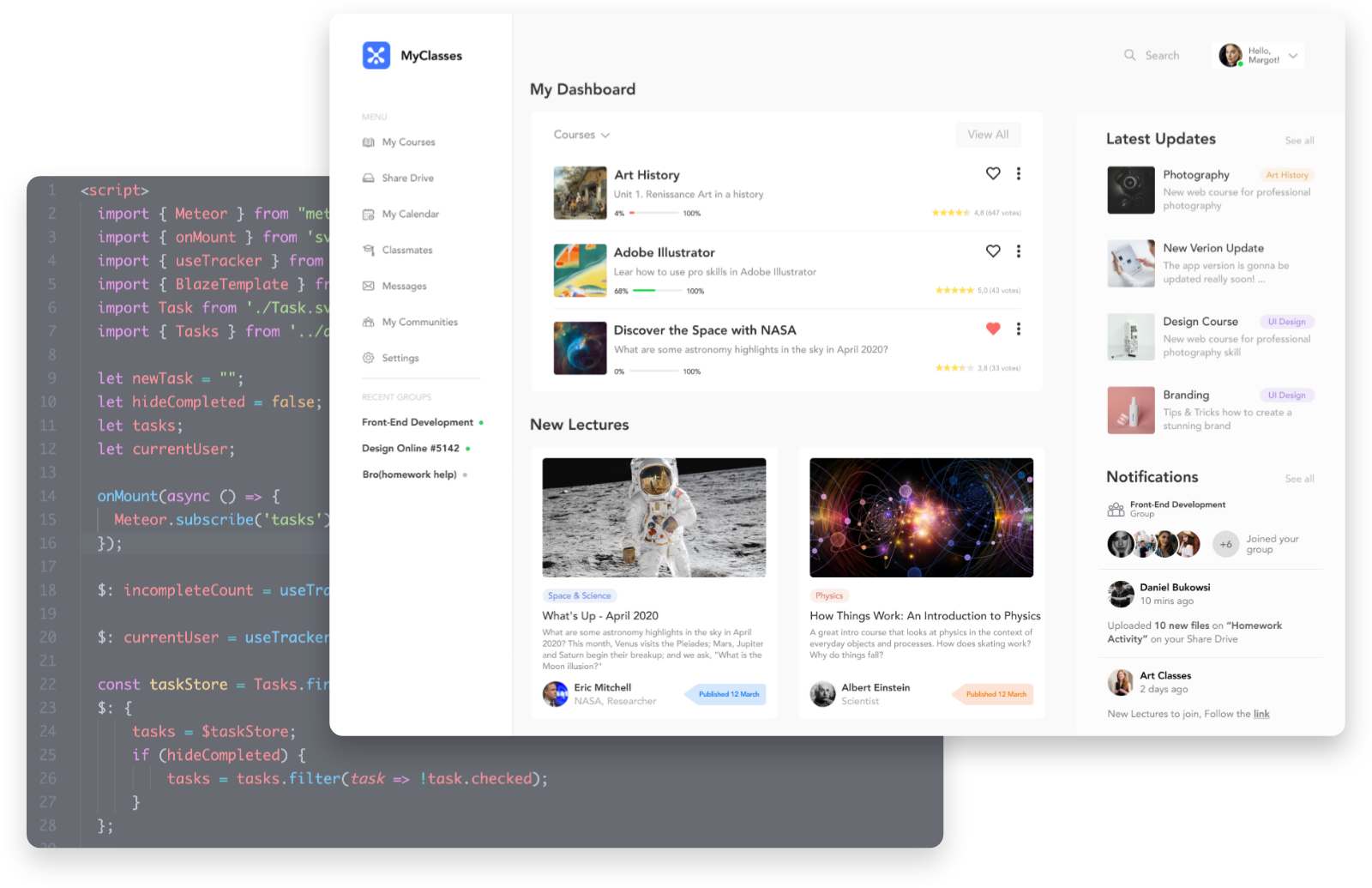 Split screen of code and web application