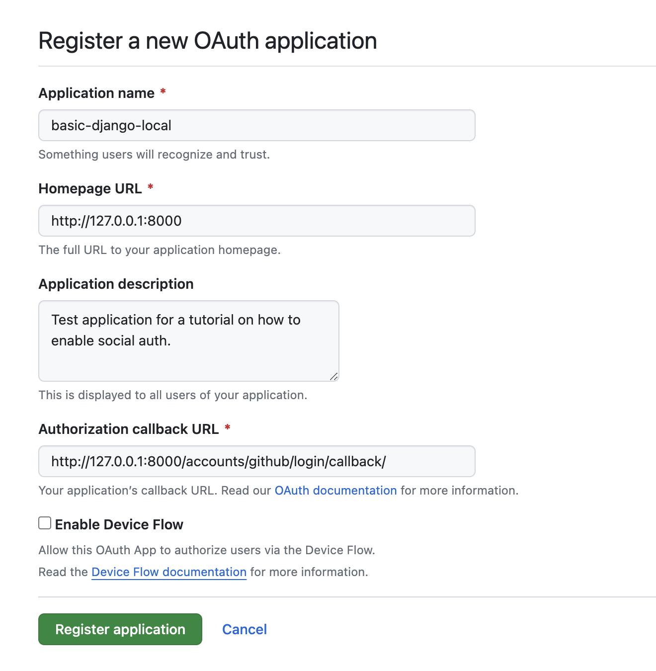 github new app form