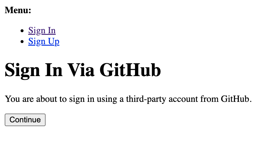 basic-django continu with github login raw screen