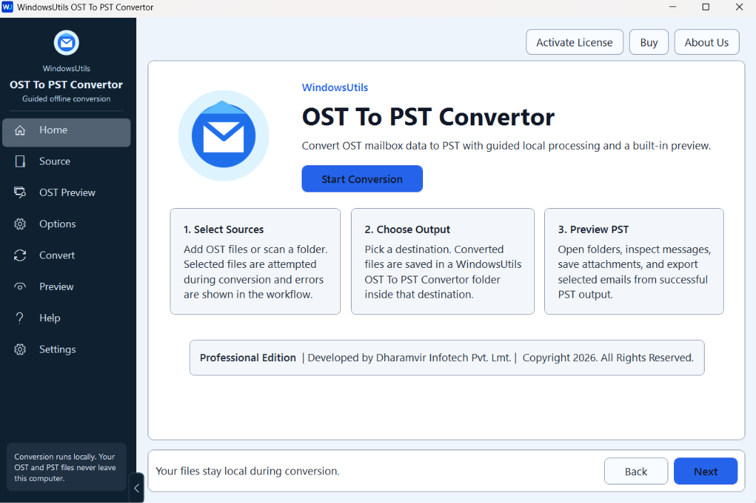 Using Windows Utils OST to PST Converter
