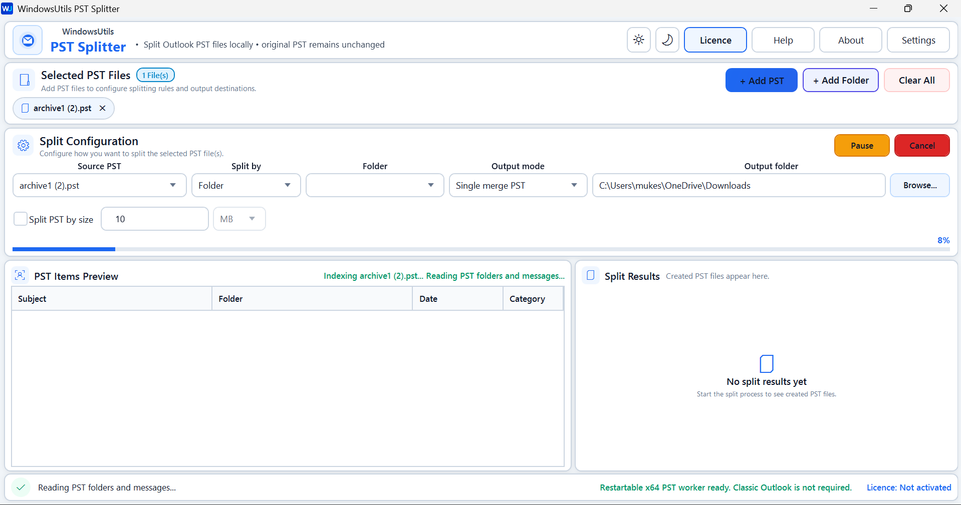 PST File Splitter - Start the Splitting PST file