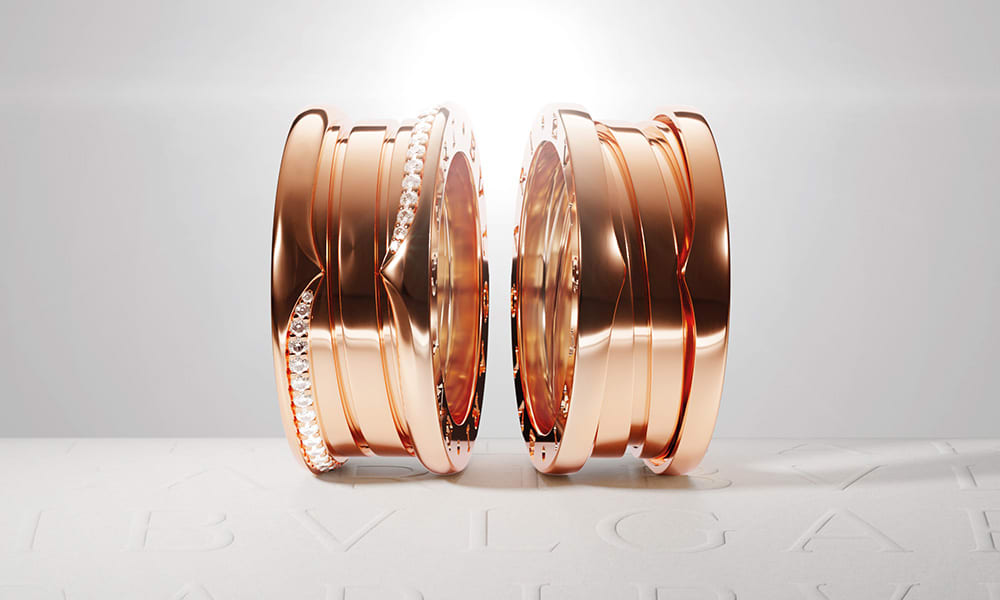 Two Bzero1 rings in rose gold with a diamods wave.