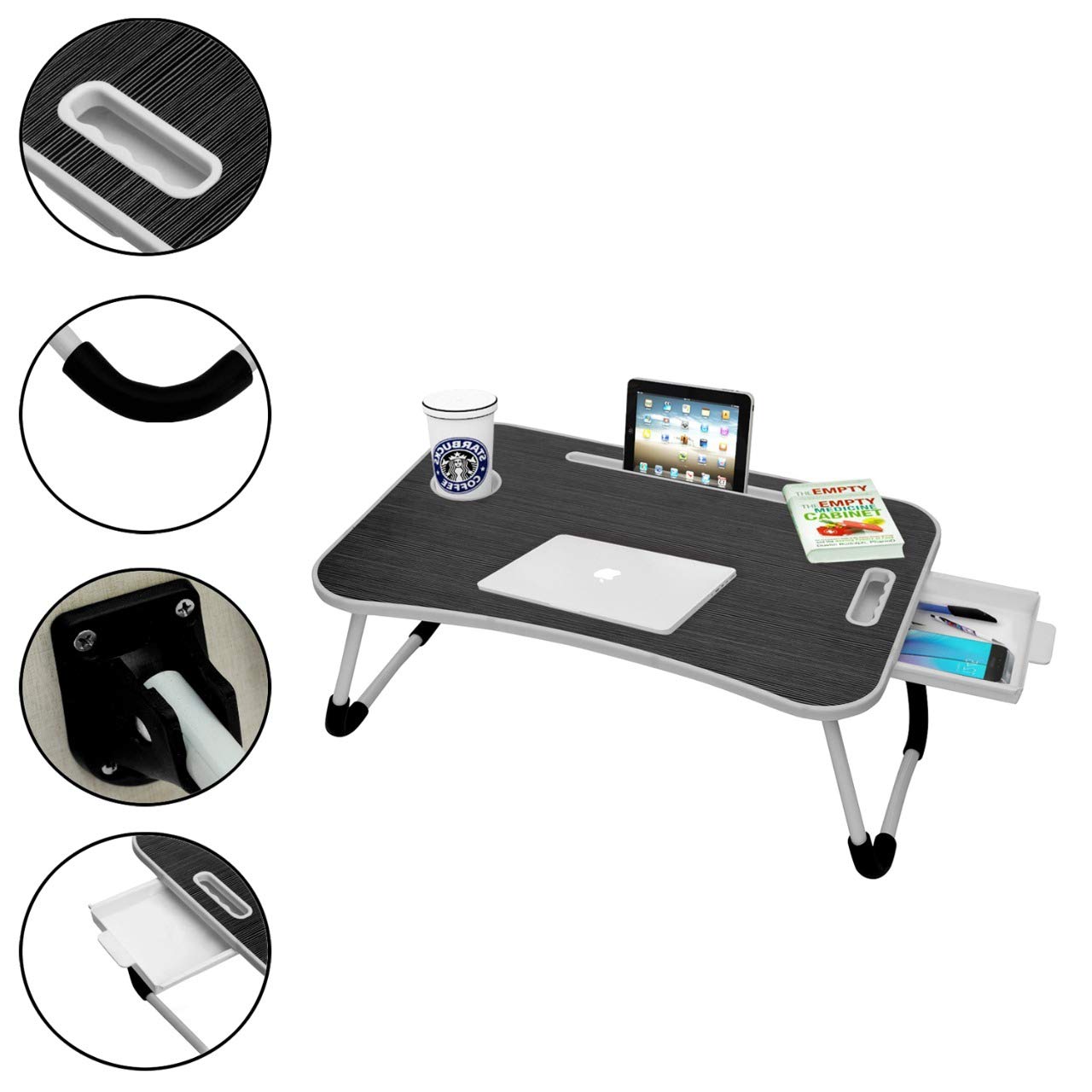 Laptop Table with Cup Holder | Drawer | Mac Holder | Table Holder Study Table, Breakfast Table, Fold