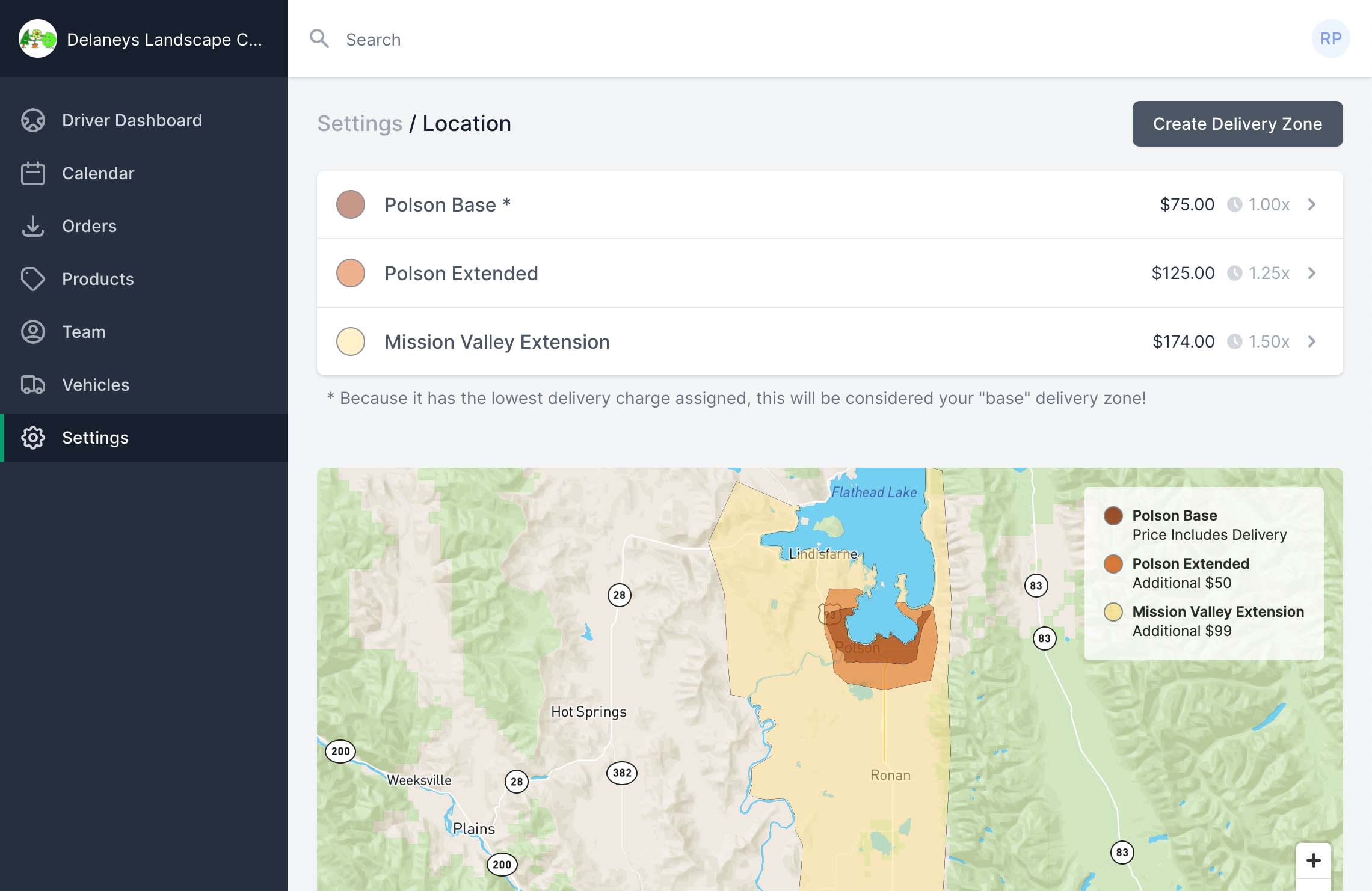 Custom bulk delivery zones interface