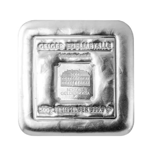 500 Gram Geiger Square Cast Silver Bar (New)