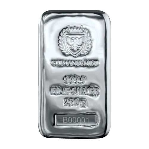 250 Gram Germania Mint Cast Silver Bar (New)