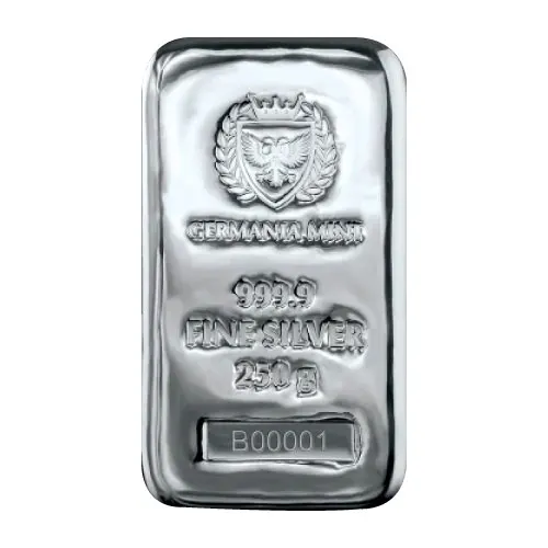 250 Gram Germania Mint Cast Silver Bar (New)