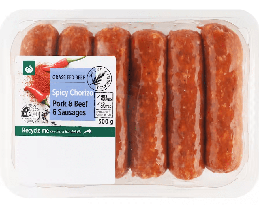 Woolworths Spicy Chorizo Pork & Beef Sausages 500g bunch