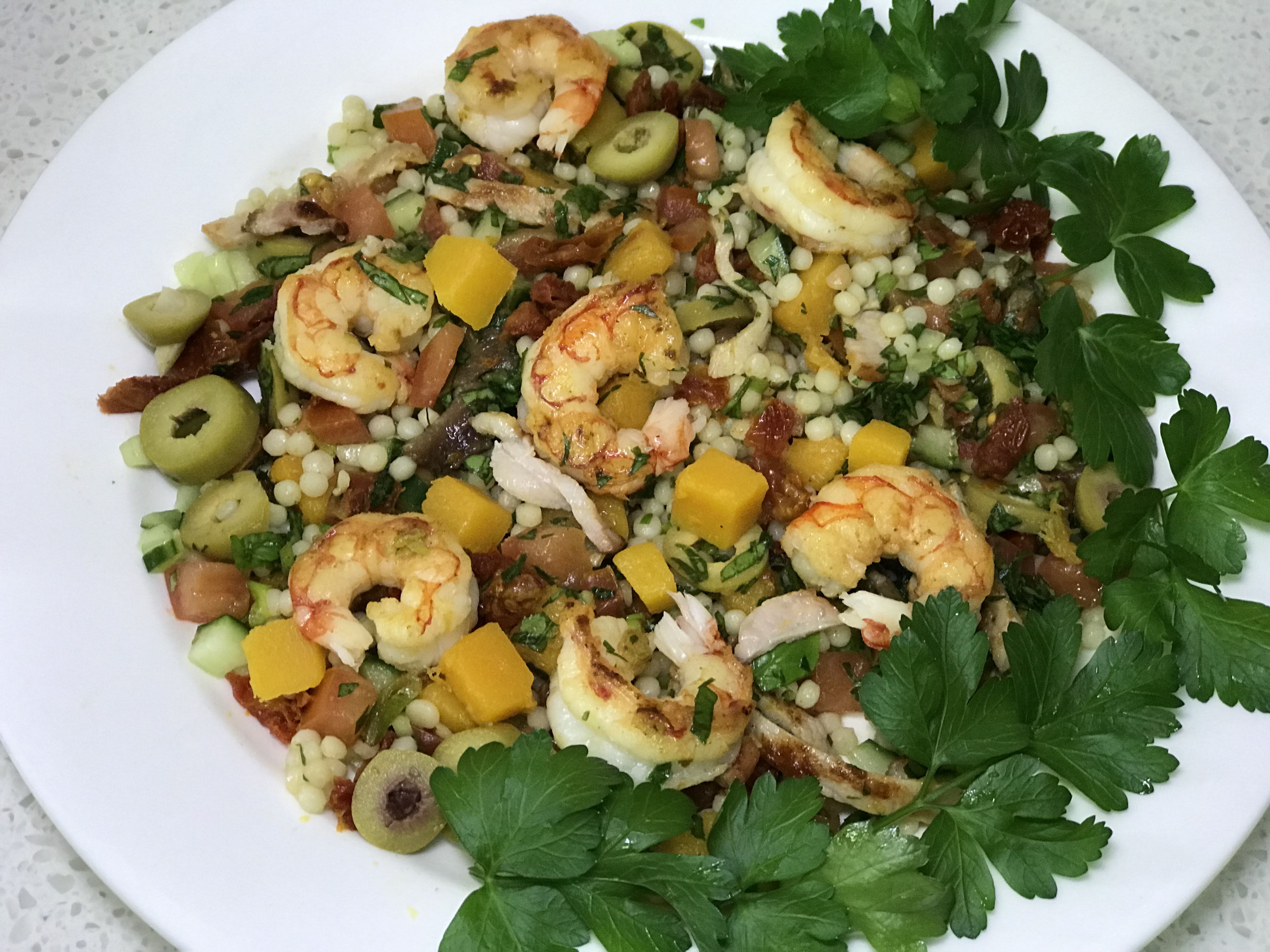 Pearl couscous and prawn salad bunch
