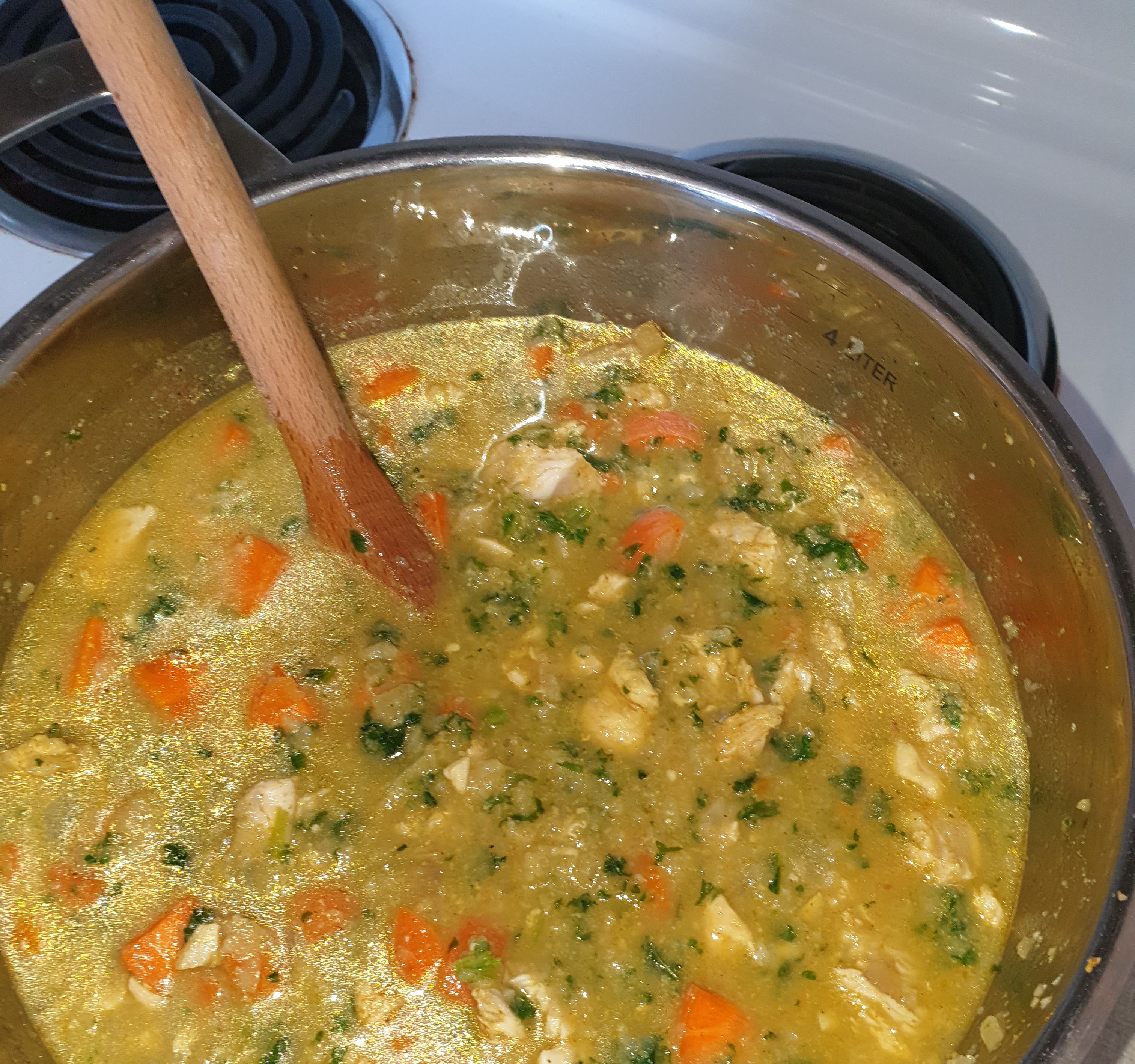 Curried Chicken, Cauliflower Rice and Kale Soup bunch