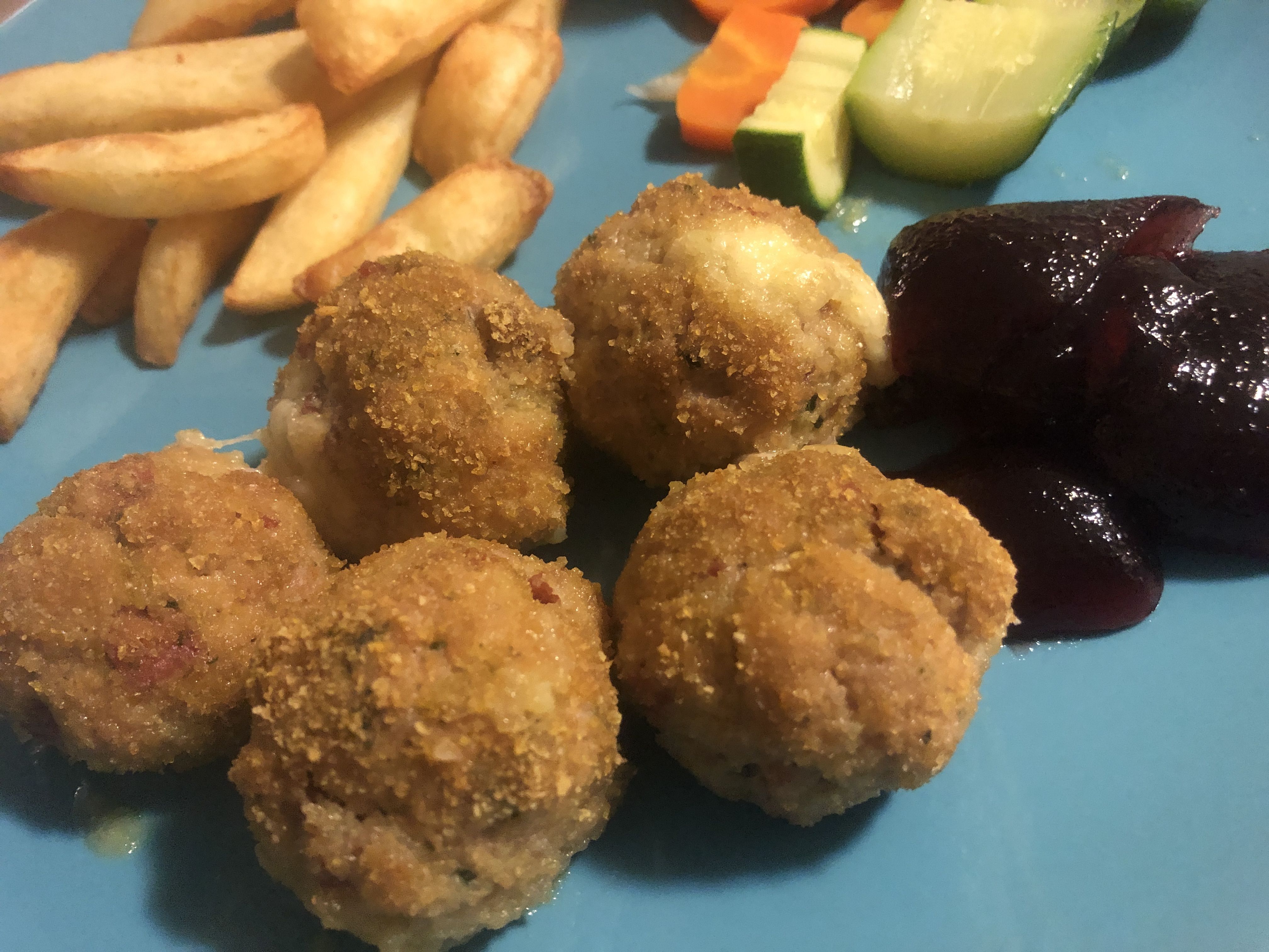 Pork meatballs with Swiss cheese bunch
