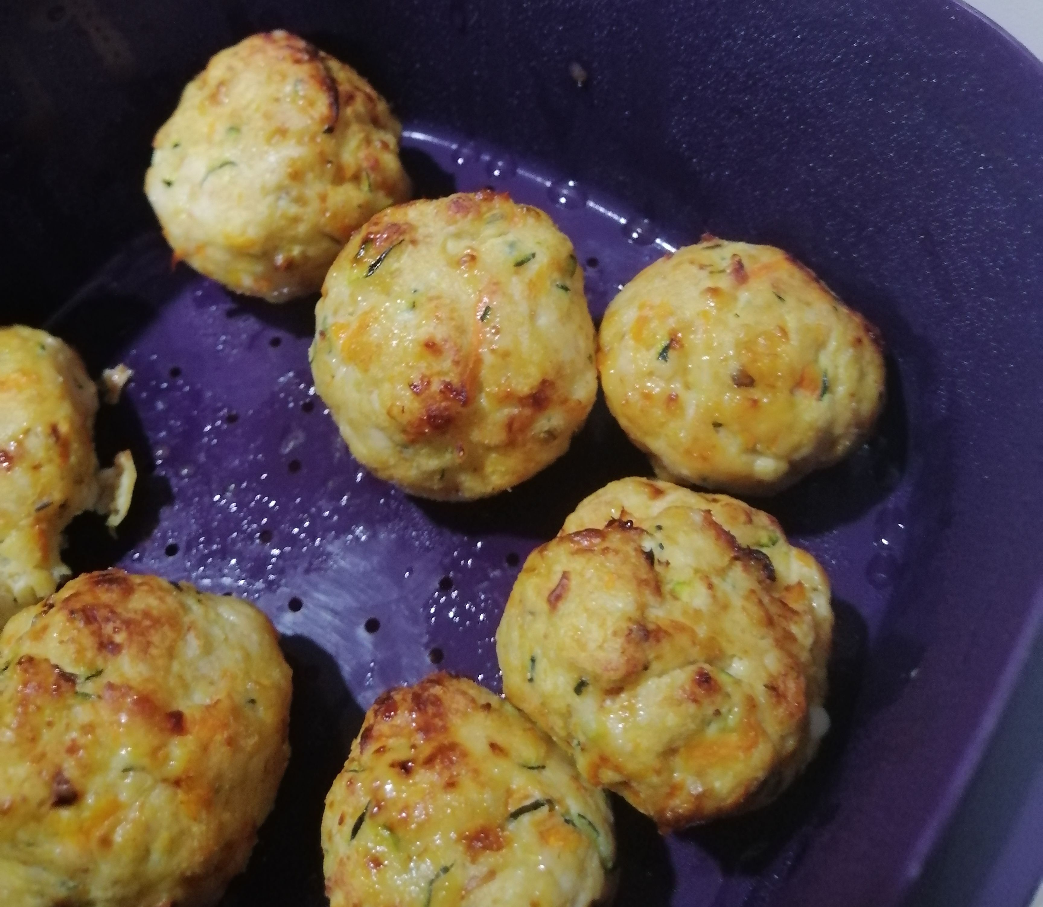 Cheesy chicken rissoles in air fryer. bunch