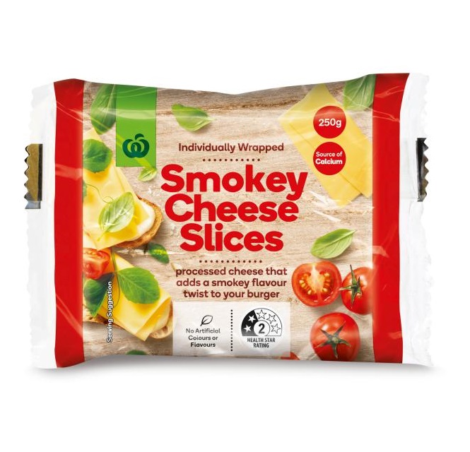 Woolworths Processed Cheese Slices Smoky 250g bunch