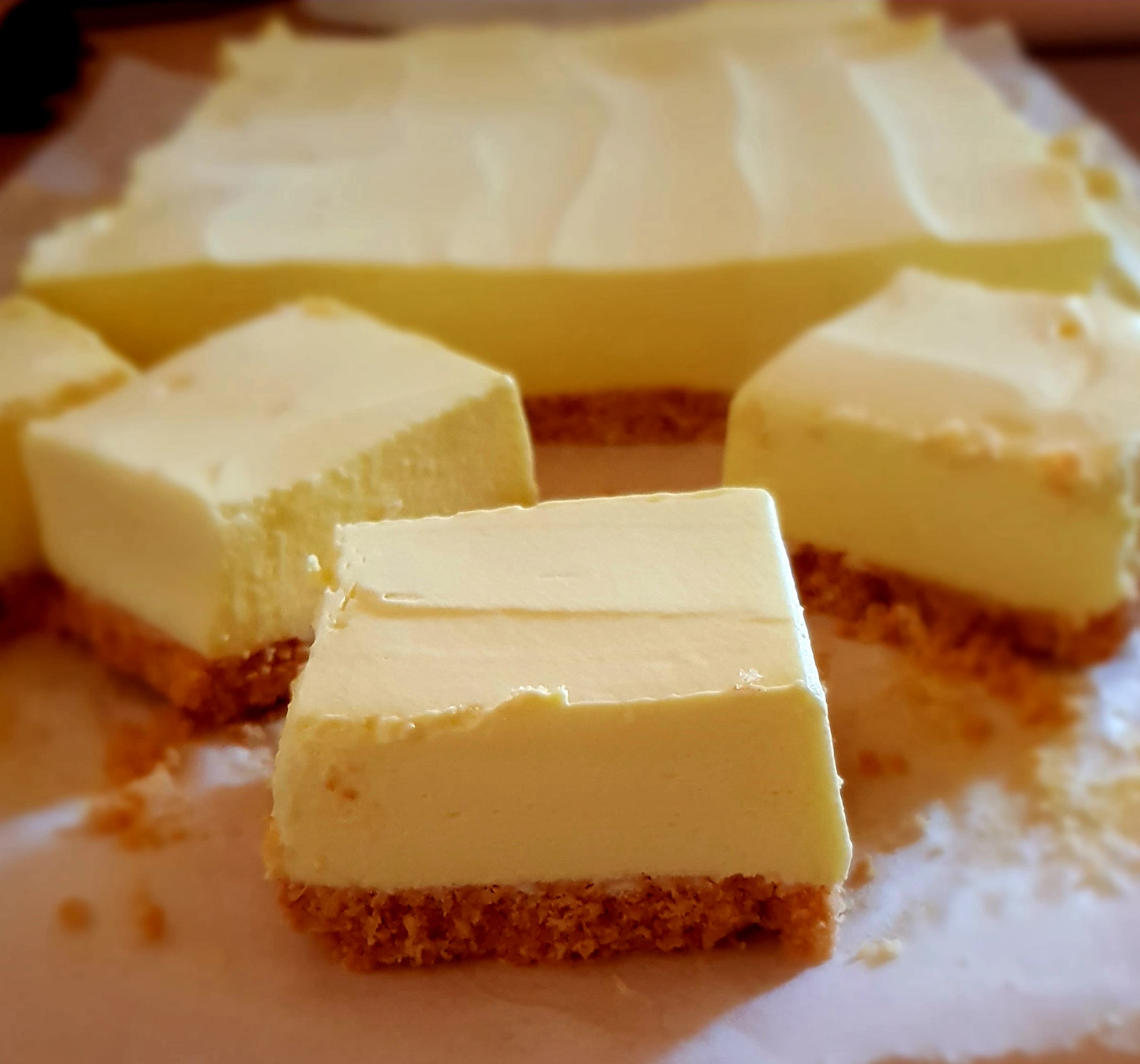 4 ingredient Lemon flummery slice bunch