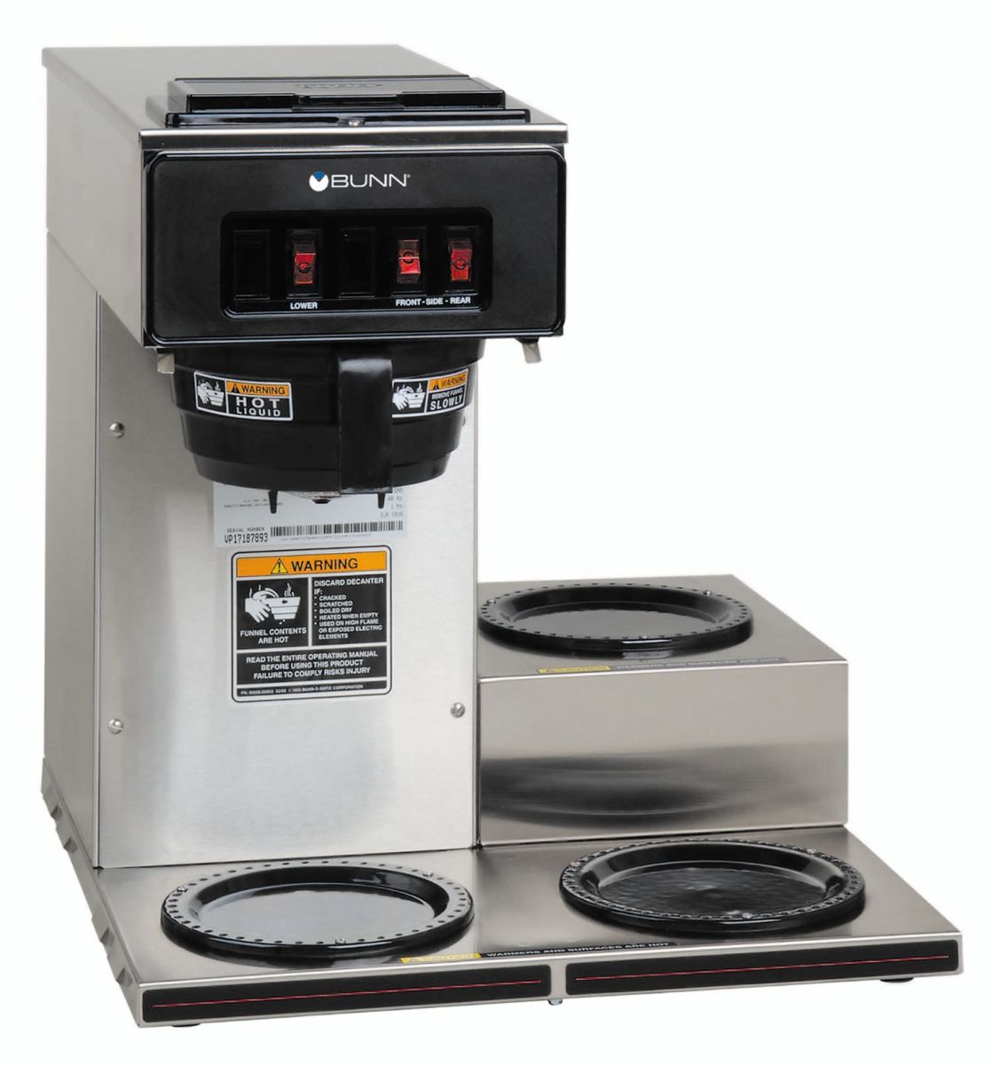 Bunn 13300.0003 - VP17-3 Coffee Maker, pourover, 3.8 gallons per hour, (3) lower warmer