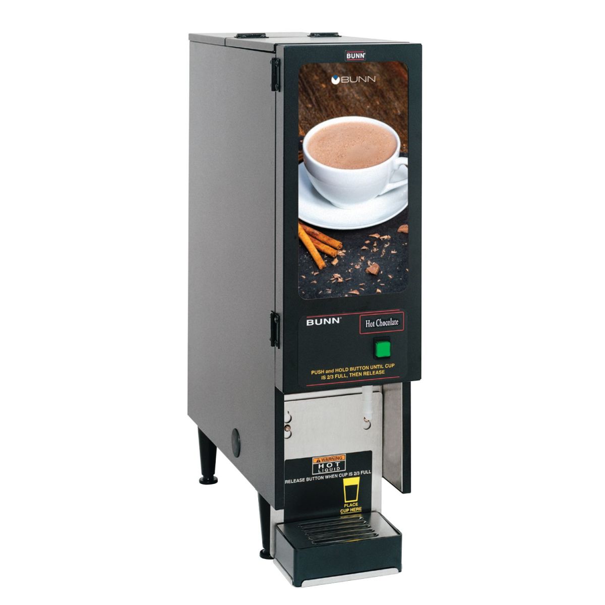 Bunn SET00.0203 - FMD-1 BLK Fresh Mix Dispenser, (1) 8 lb. hopper, 4.2 gallon/hr capacity, lighted hot chocolate graphics