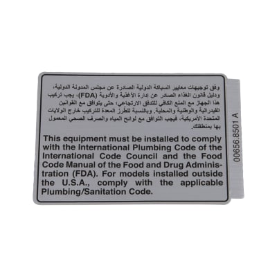 DECAL,COMPLY TO PLUMBING CODE ENG/ARA