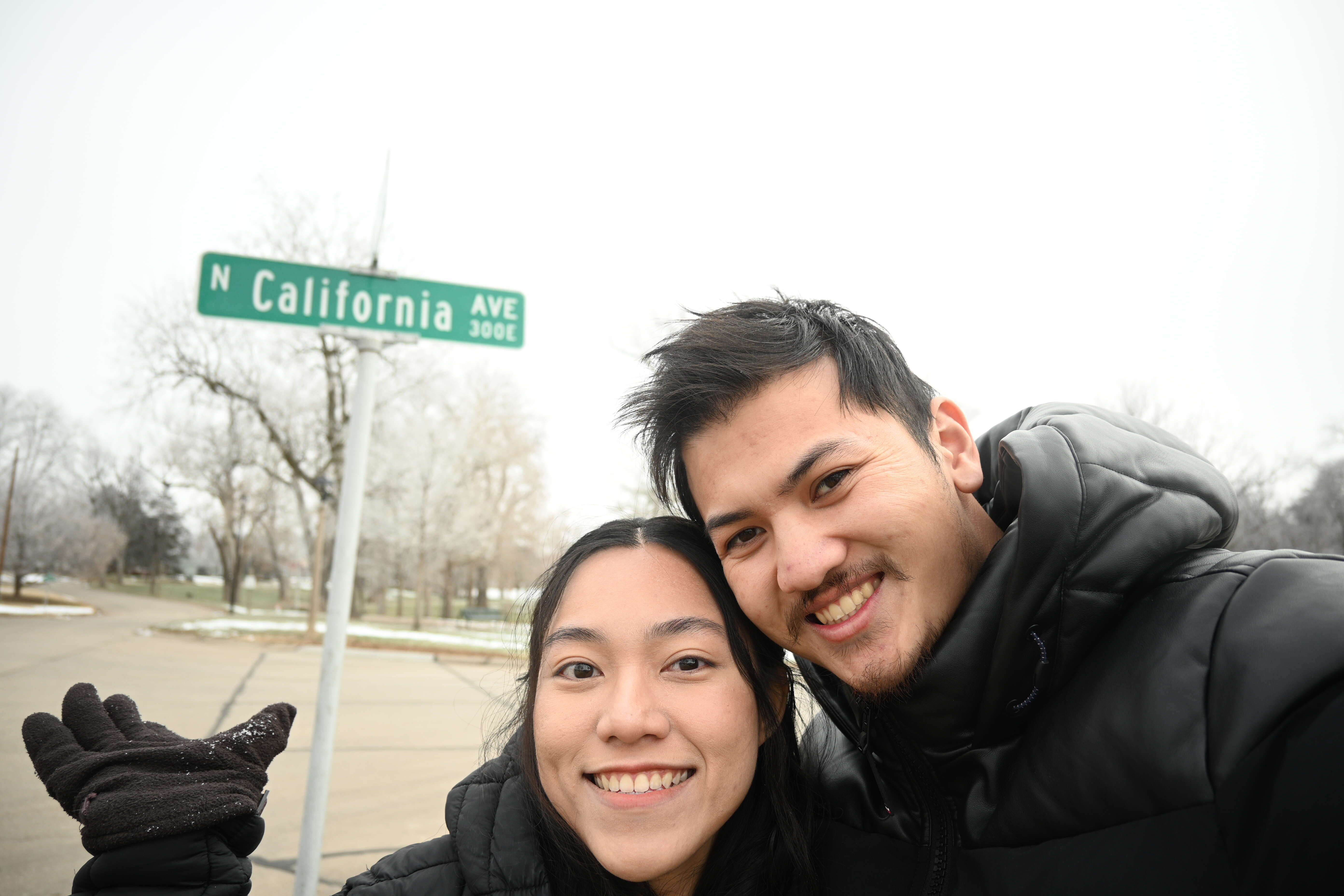 Us posing in front of California Avenue sign